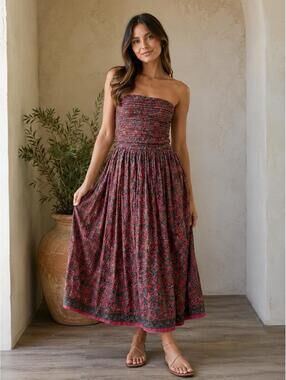 Sani Maya Strapless Maxi Dress Red Floral Beaded Sequin Gown Large NEW